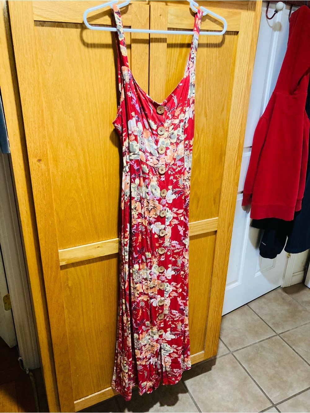 Angie Red Floral Maxi Dress with Buttons